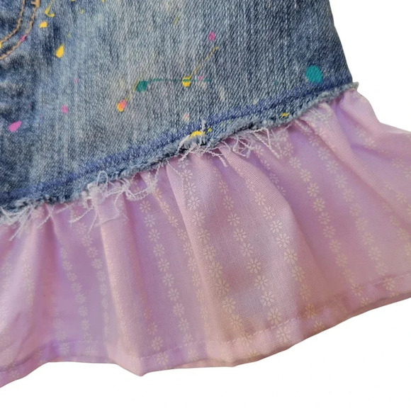Upcycled Distressed Denim Skirt Baby Girl 18-24 months, Paint Splatter Purple - Picture 4 of 7